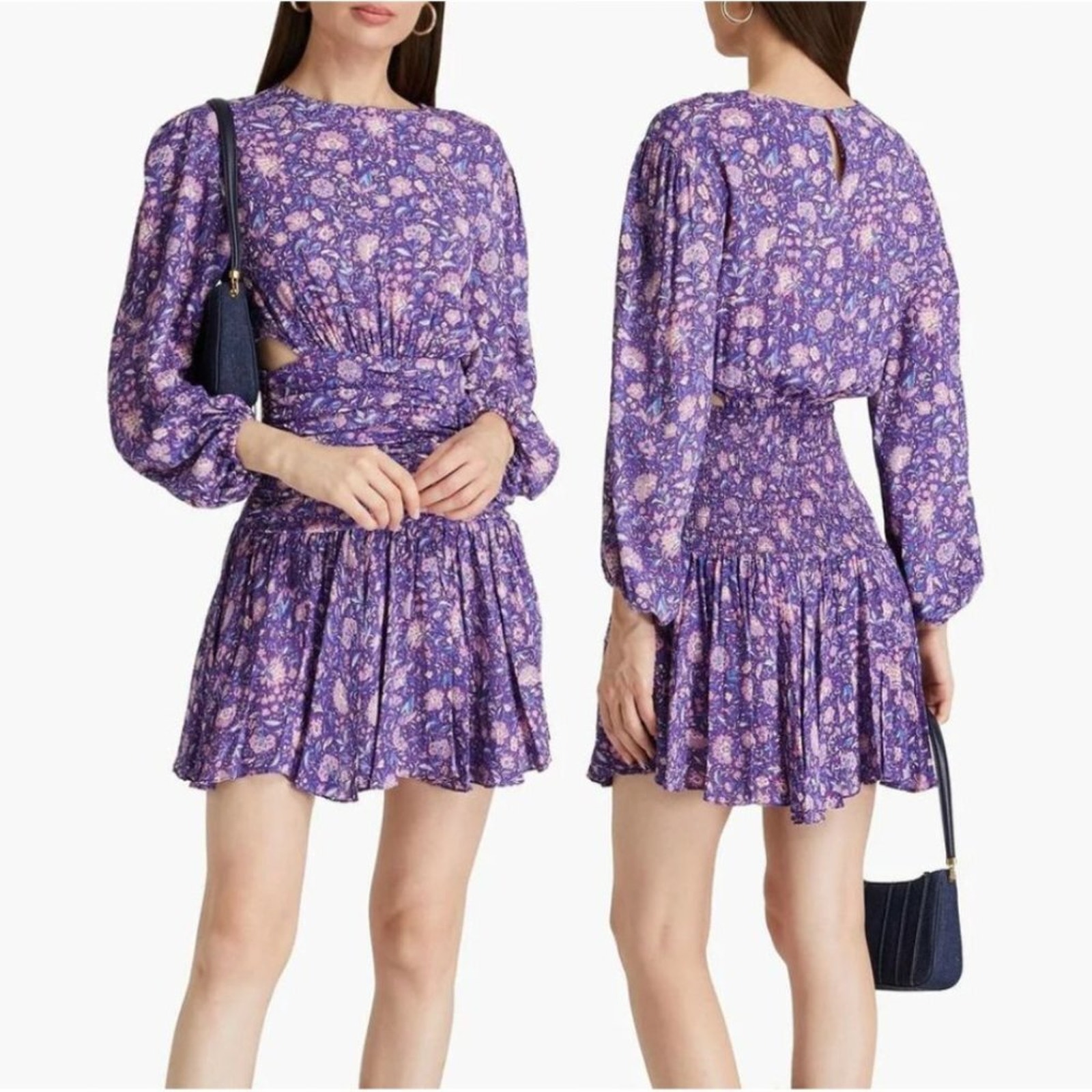 Maje Roleta Purple Floral Ruched Mini Dress